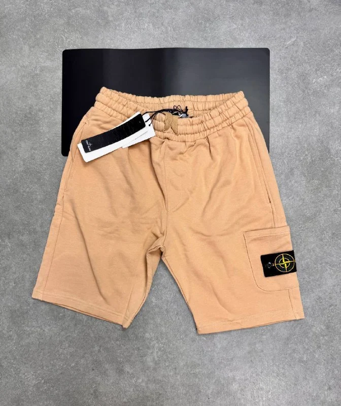 Stone Island Garment-Dyed Fleece Bermuda Cargo Replica Shorts beige color