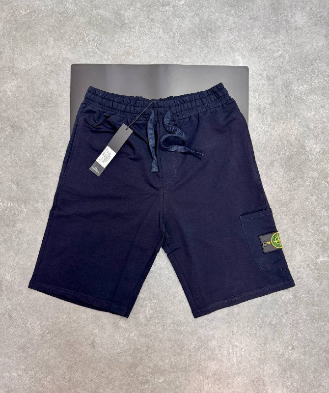 Stone Island Garment-Dyed Fleece Bermuda Cargo Replica Shorts navy blue color