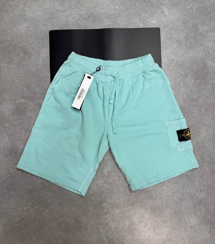 Stone Island Garment-Dyed Fleece Bermuda Cargo Replica Shorts turquoise color