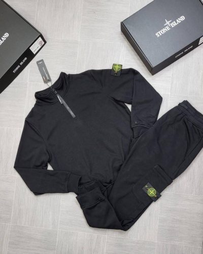 Stone Island Half-Zip Sweatshirt & Cargo Tracksuit Reps AAA Quality black color