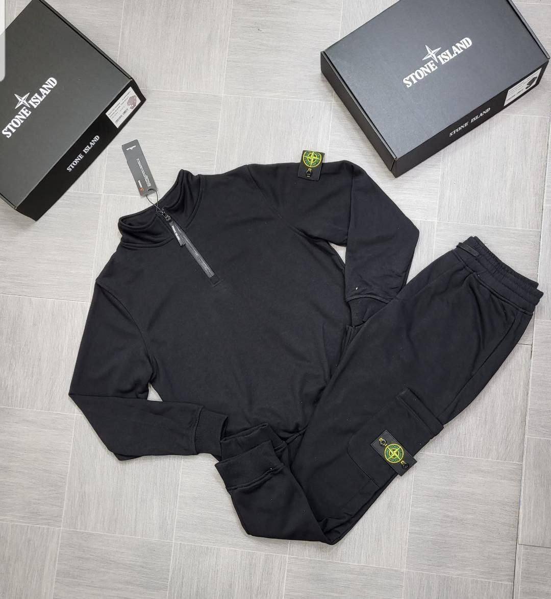 Stone Island Half-Zip Sweatshirt & Cargo Tracksuit Reps AAA Quality black color