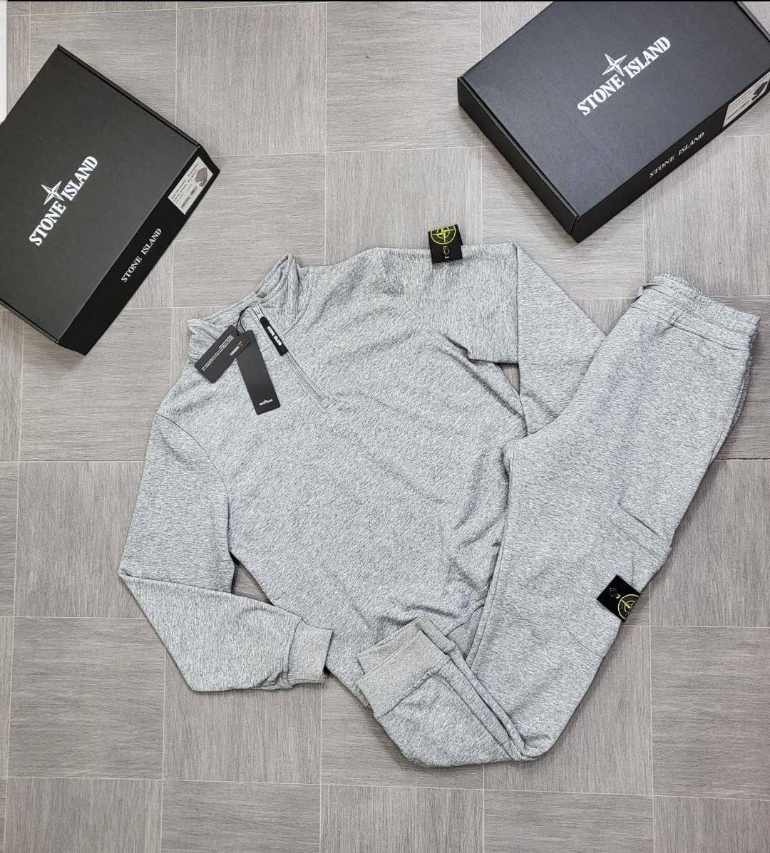 Stone Island Half-Zip Sweatshirt & Cargo Tracksuit Reps AAA Quality grey color