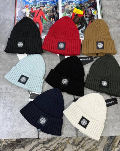 Stone Island Ivory Super Clone Quality Beanie with Compass Logo Patch