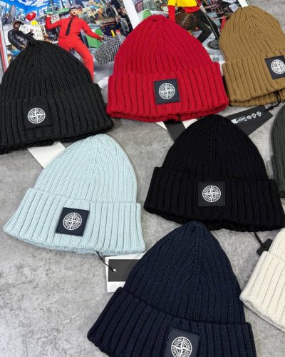 Stone Island Ivory Super Clone Quality Beanie with Compass Logo Patch diff color