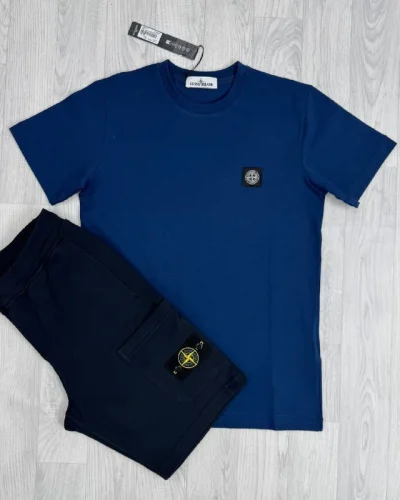 Stone Island Luxury Loungewear Cotton T-Shirt & Fleece Cargo Shorts Set Replica