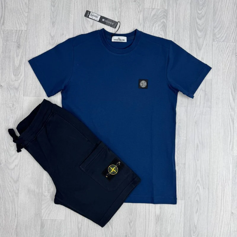 Stone Island Luxury Loungewear Cotton T-Shirt & Fleece Cargo Shorts Set Replica