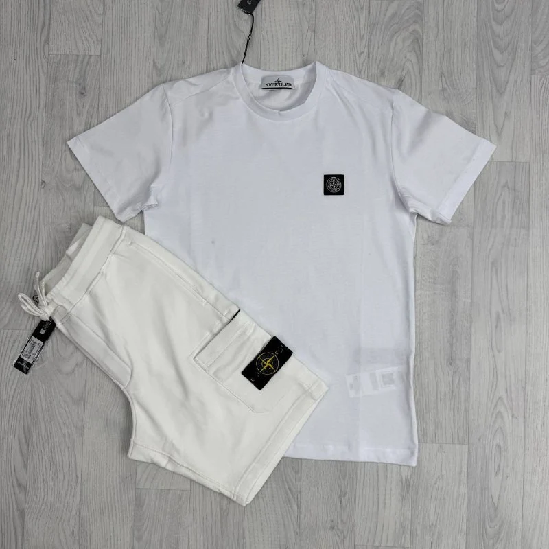 Stone Island Luxury Loungewear Cotton T-Shirt & Fleece Cargo Shorts Set Replica - Image 8