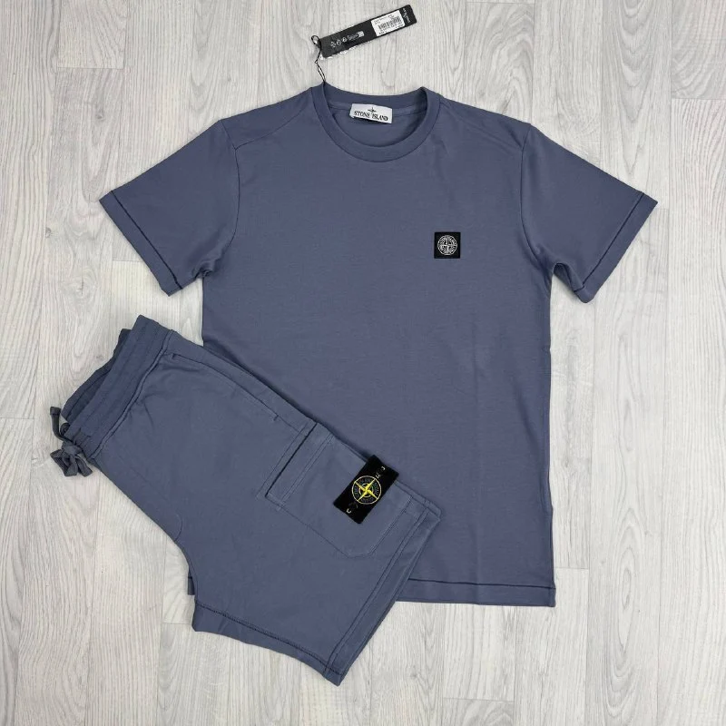 Stone Island Luxury Loungewear Cotton T-Shirt & Fleece Cargo Shorts Set Replica