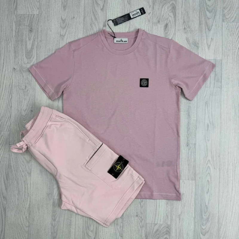 Stone Island Luxury Loungewear Cotton T-Shirt & Fleece Cargo Shorts Set Replica