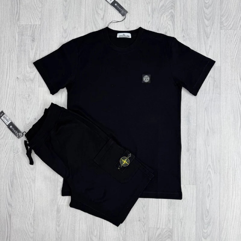 Stone Island Luxury Loungewear Cotton T-Shirt & Fleece Cargo Shorts Set Replica