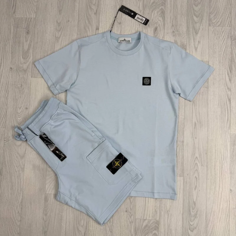 Stone Island Luxury Loungewear Cotton T-Shirt & Fleece Cargo Shorts Set Replica