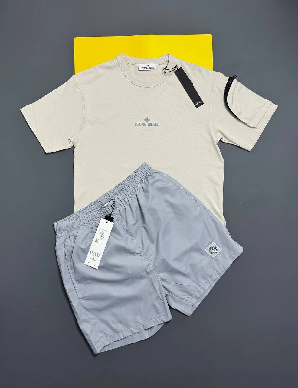 Stone Island Regular-Fit Embroidered Logo T-Shirt & Shorts Set Replica beige