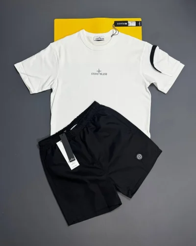Stone Island Regular-Fit Embroidered Logo T-Shirt & Shorts Set Replica white