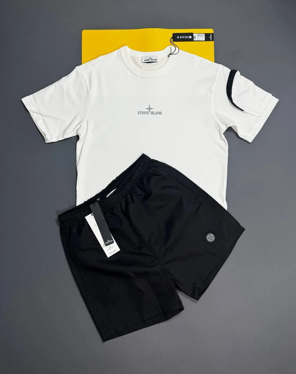 Stone Island Regular-Fit Embroidered Logo T-Shirt & Shorts Set Replica white