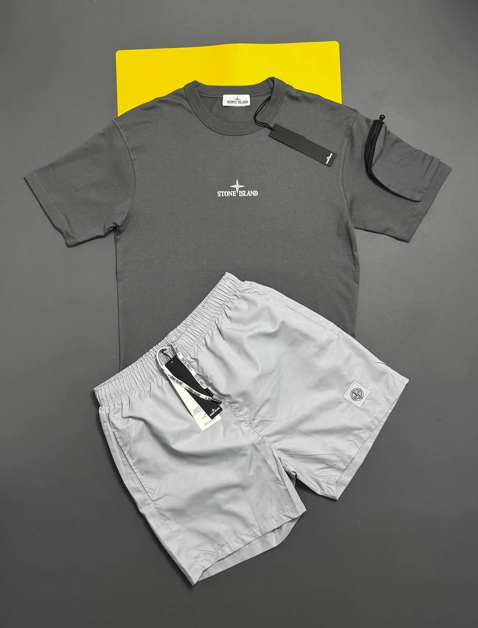 Stone Island Regular-Fit Embroidered Logo T-Shirt & Shorts Set Replica grey