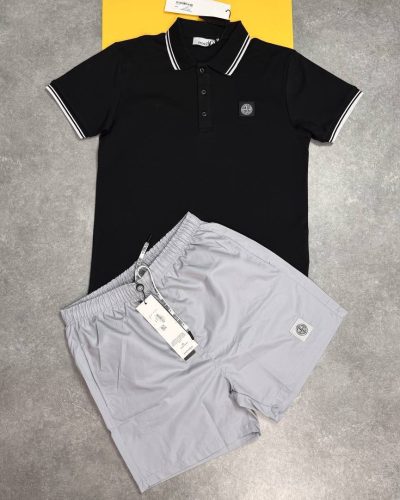 Stone Island Striped Short-Sleeve Polo Shirt & Shorts Set Replica