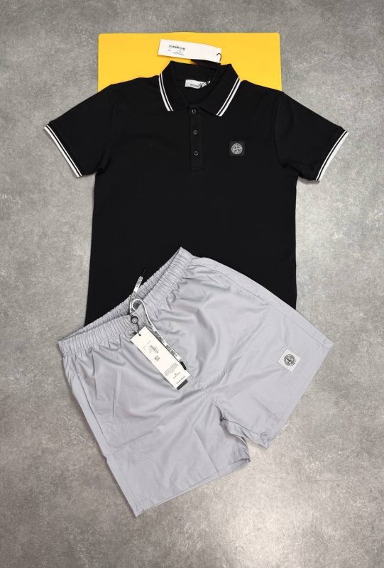 Stone Island Striped Short-Sleeve Polo Shirt & Shorts Set Replica
