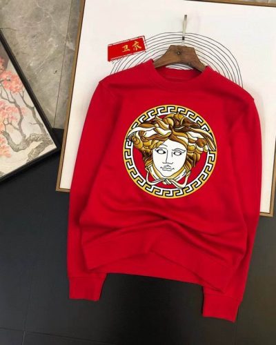 Versace red sweatshirt for men with gold circle Medusa face print