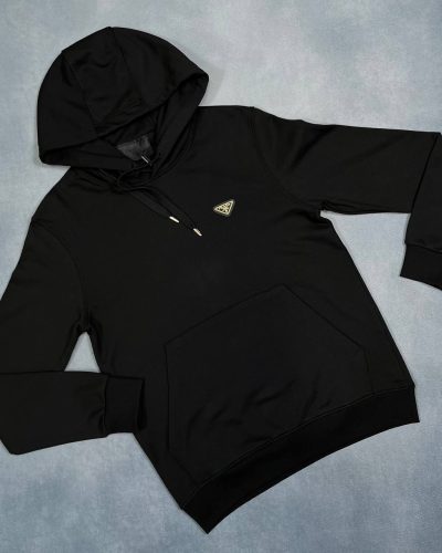 Prada Triangle-Logo Cotton Fake Designer Hoodie for Men black