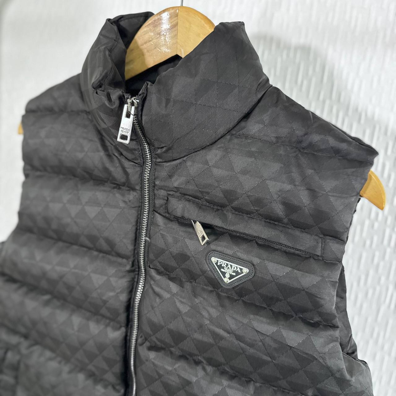 Prada Triangle Logo Padded Pocket Button First Copy Bodywarmer for Men – 2 Colours - Image 4