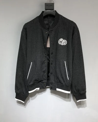 Black & White Embroidered Logo Oversized Striped Bomber Jacket