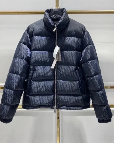 Women's Navy Blue Quilted Puffer Jacket – High Collar Winter Coat