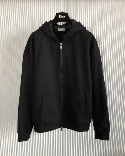 Black Full-Zip Cotton Fleece Hoodie
