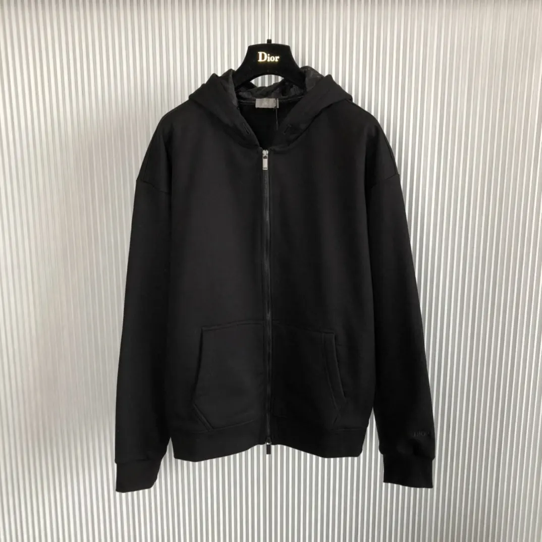 Black Full-Zip Cotton Fleece Hoodie