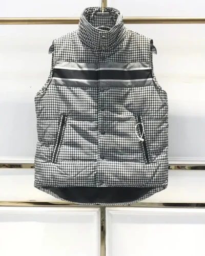 Black & White Checkered Quilted Puffer Vest for Women