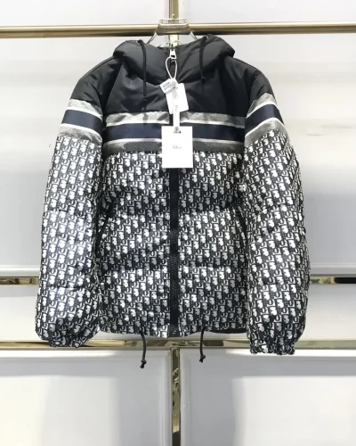 Black & White Diamond Quilted Hooded Puffer Jacket for Women