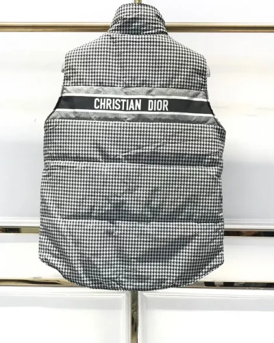 Black & White Checkered Quilted Puffer Vest for Women