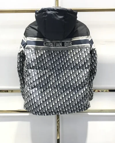 Black & White Diamond Quilted Hooded Puffer Jacket for Women
