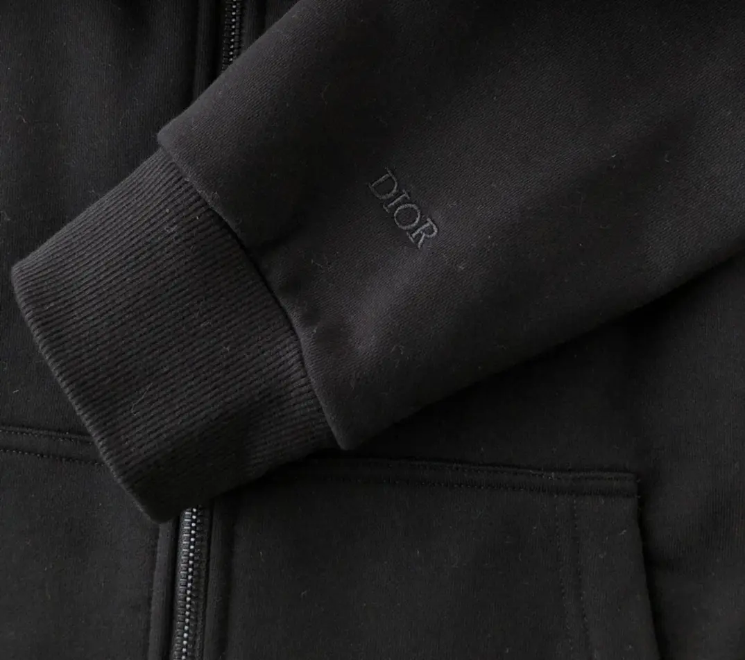Black Full-Zip Cotton Fleece Hoodie