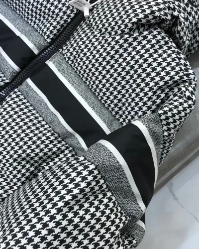 Black & White Plaid Quilted Puffer Jacket for Women